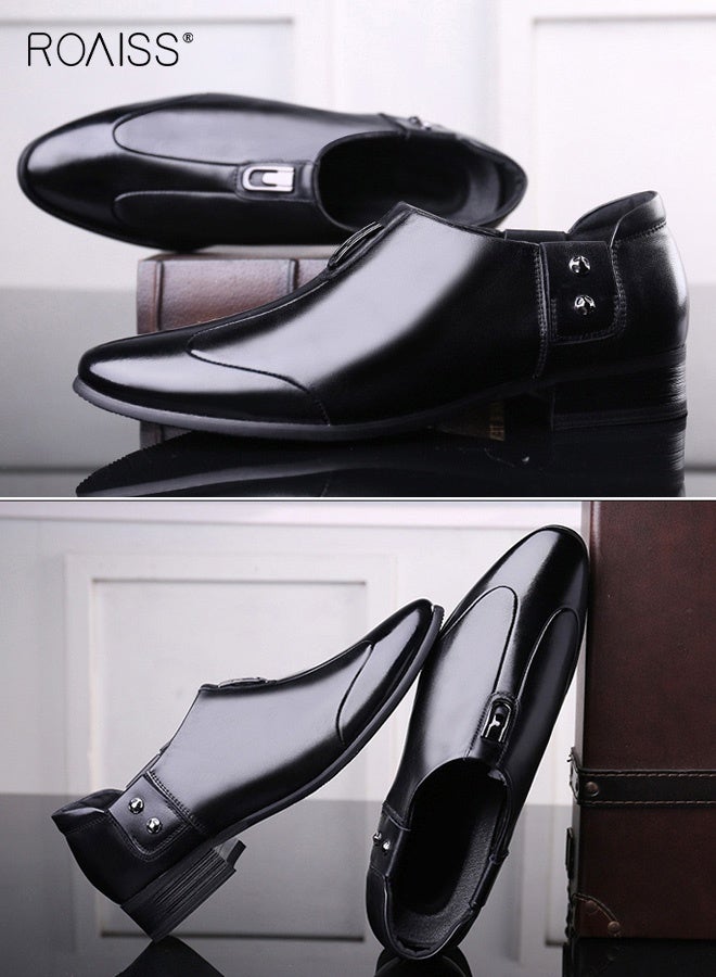 رويس حذاء رجالي جلدي مدبب من الأمام، سهل الارتداء، مناسب للارتداء اليومي، مريح، يسمح بالتهوية، متين، مثالي للارتداء في العمل أو المناسبات غير الرسمية، ومناسب تمامًا لحفلات الزفاف والمناسبات الخاصة، أسود اللون - Image 4